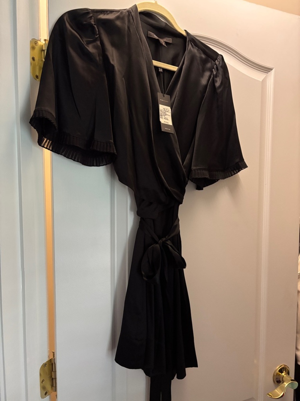BCBG Black Flutter Sleeve Wrap Dress Small NWT